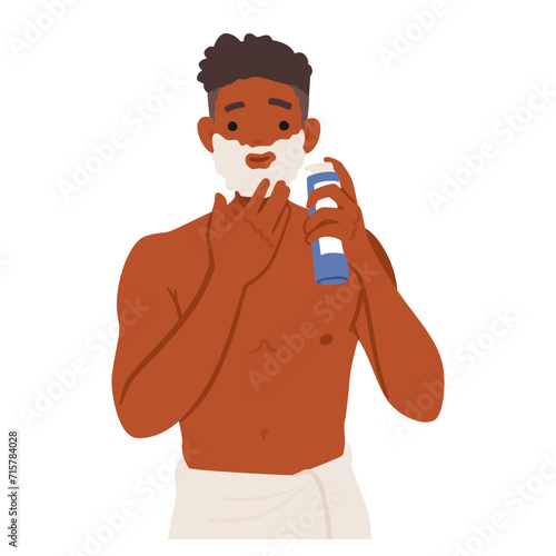 Male Beauty Routine. Man Applying Shaving Foam On The Face, Prepares The Skin For Smooth And Comfortable Shave