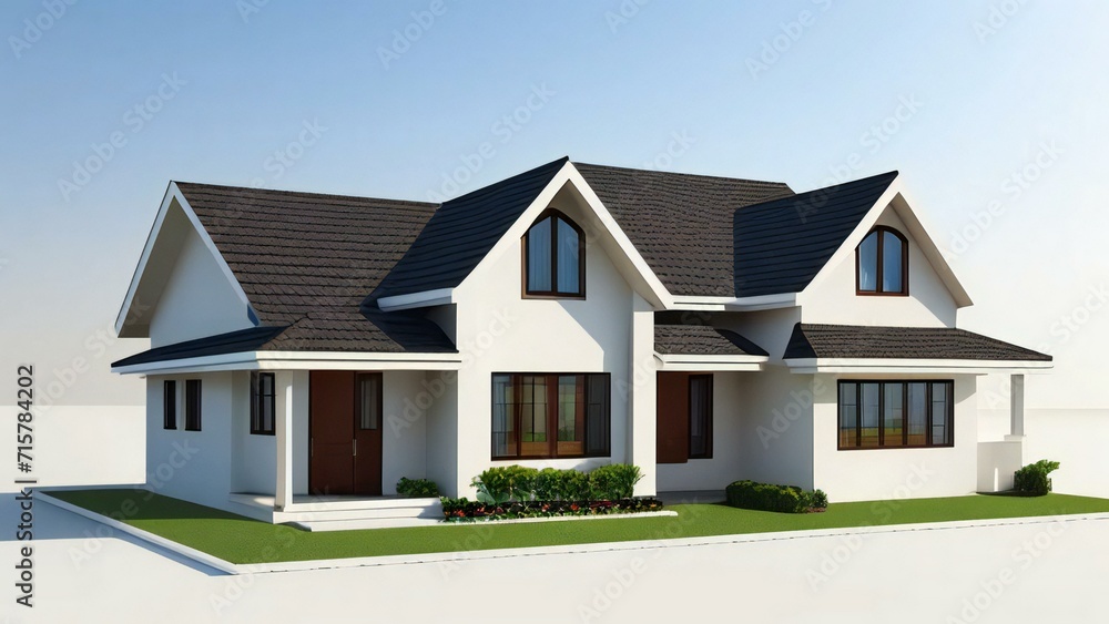 3d house model rendering on white background, 3D illustration modern cozy house. Concept for real estate or property. 3d house model rendering on white background, 3D illustration modern cozy house. Concept for real estate or property.
