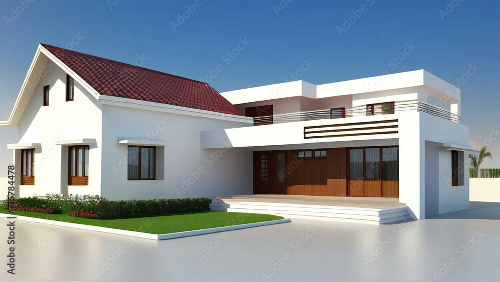 3d house model rendering on white background, 3D illustration modern cozy house. Concept for real estate or property. 3d house model rendering on white background, 3D illustration modern cozy house. Concept for real estate or property.