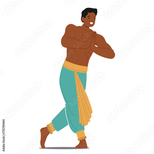 Indian Male Dancer, Adorned In Vibrant Traditional Attire, Gracefully Performs Intricate Hand Gestures And Footwork