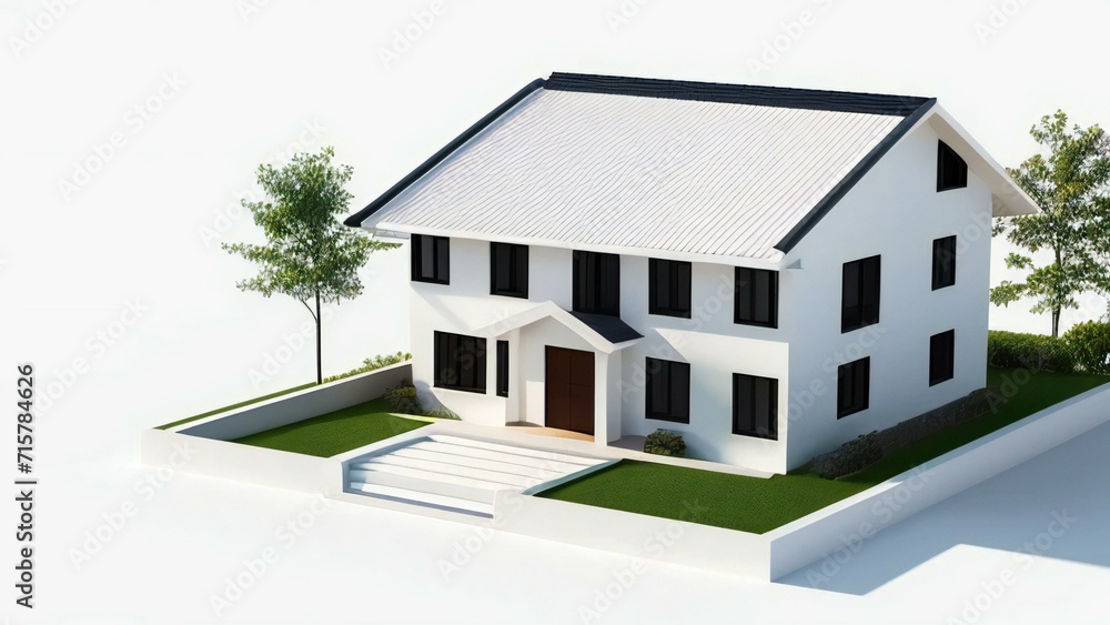3d render of a modern house on white background, Concept for real estate or property 3d render of a modern house on white background, Concept for real estate or property