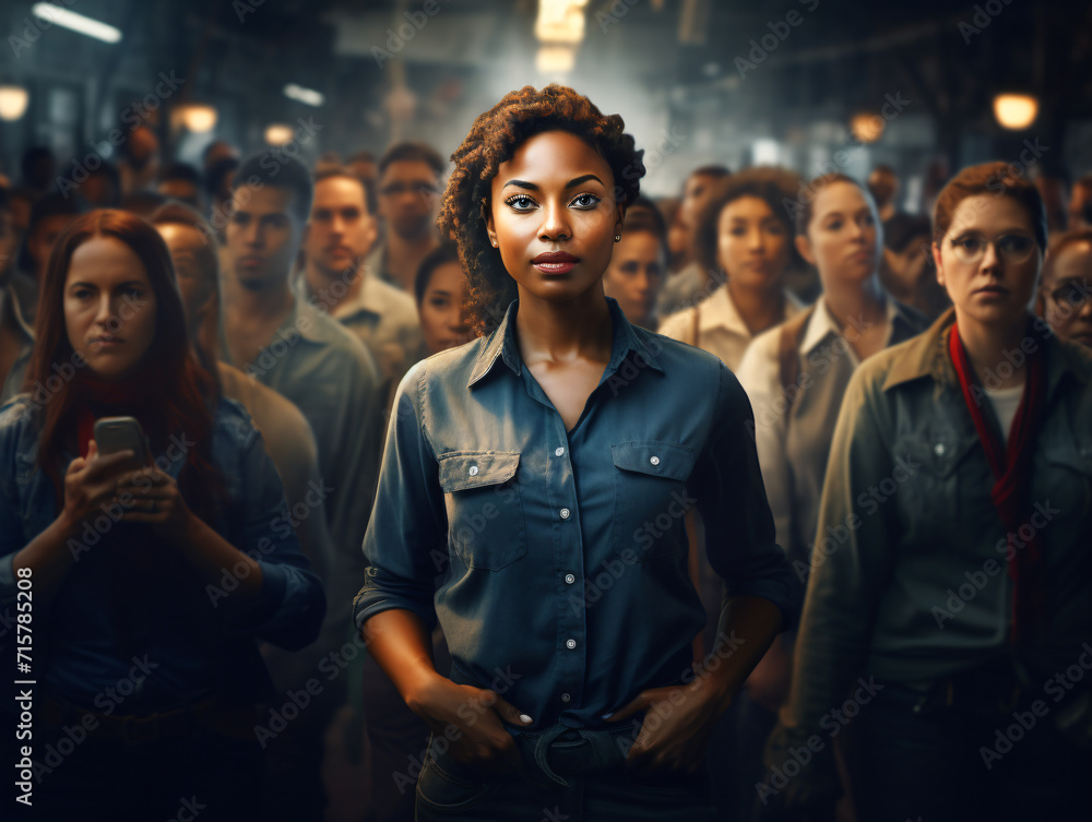 Fototapeta premium Mujer empoderada jefa liderando un grupo de trabajo