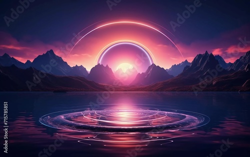 3d rendering. Abstract wallpaper with a very beautiful sunset