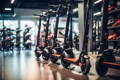 sale of electric scooters in the sales hall of the store