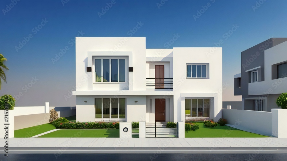Architecture of 3d rendering modern house on white background. 3d illustration. concept for real estate or property Architecture of 3d rendering modern house on white background. 3d illustration. concept for real estate or property