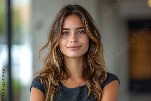 Mujer libre y empoderado sonriendo disfrutando de la vida photo