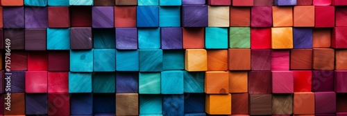 Vibrant arrangement of colorful wooden blocks as wide format background
