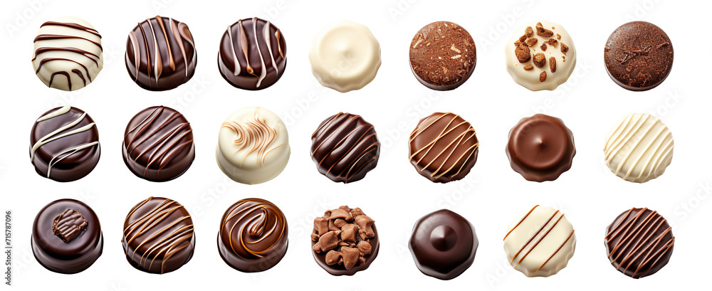 Collection of chocolate pralines isolated on transparent or white background Collection of chocolate pralines isolated on transparent or white background