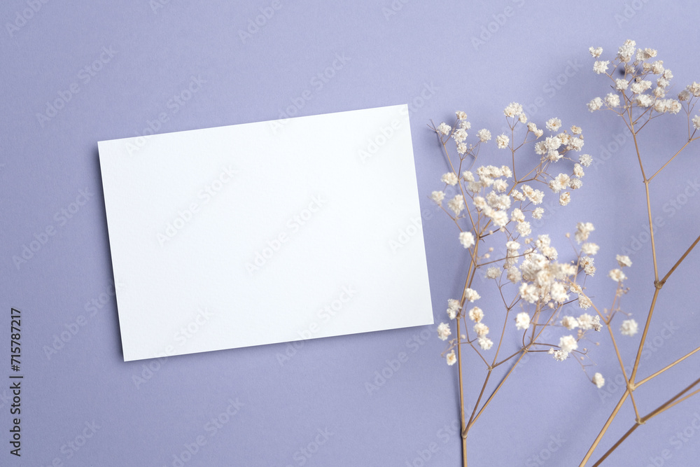 Wedding invitation card mockup with dry flowers, blank card mock up with copy space Wedding invitation card mockup with dry flowers, blank card mock up with copy space