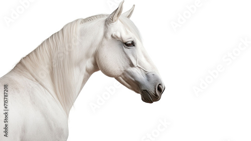 Portrait of a full grown white horse, head, isolated 