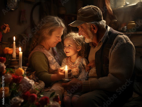 Emotiva escena de abuelos cuidando con ternura a sus nietos © julio