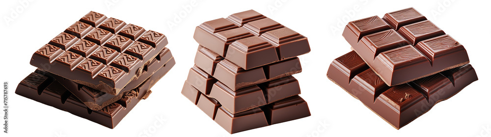 Collection of chocolate bars isolated on transparent or white background