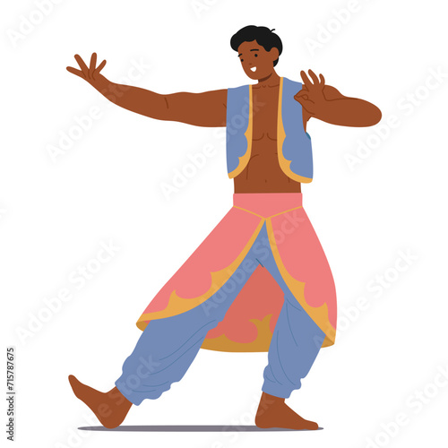 Energetic And Expressive Indian Male Dancer Captivates With Graceful Movements, Intricate Hand Gestures