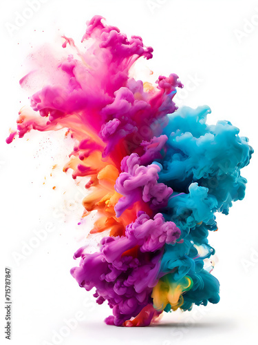 An explosion of gradient colored smoke holi festival on a white background