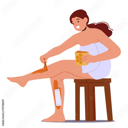 Woman Gracefully Applying Warm Sugar Paste To Her Legs, Delicately Removes Unwanted Hair, Leaving Skin Smooth