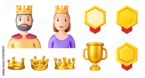 3d king and queen character icon.