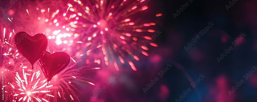 Red and pink fireworks. Vibrant light bursts in unique patterns of hearts celebrating love. Valentines day background Red and pink fireworks. Vibrant light bursts in unique patterns of hearts celebrating love. Valentines day background