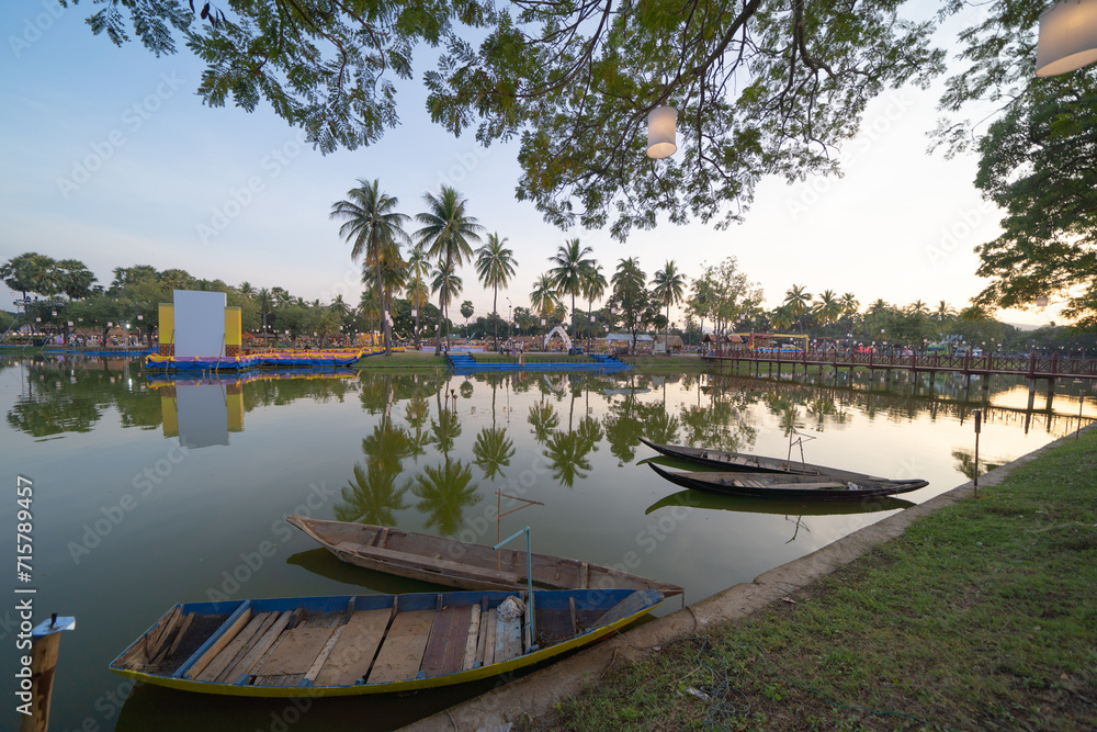 Fototapeta premium Sukhothai Historical Park festival, buddha pagoda stupa in a temple, Sukhothai, Thailand. Thai buddhist temple architecture. Tourist attraction.