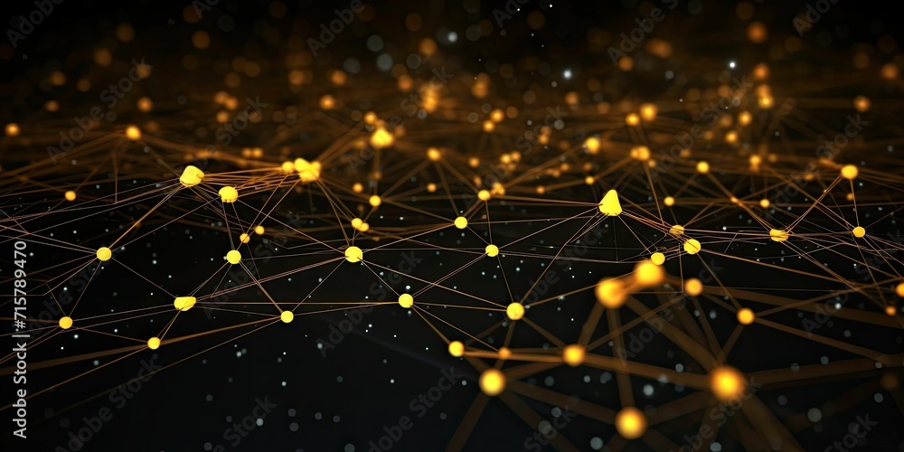 Fototapeta premium Yellow network structure with dark background, technology