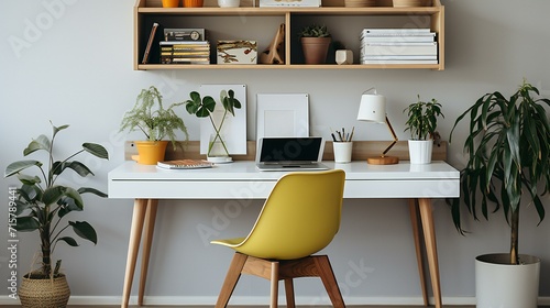Minimalist Office Workspace: Modern Interior Design with a Computer and Stylish Furniture © Jannat