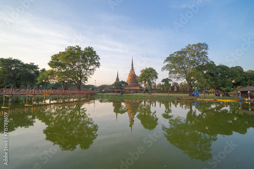 Sukhothai Historical Park festival  buddha pagoda stupa in a temple  Sukhothai  Thailand. Thai buddhist temple architecture. Tourist attraction.