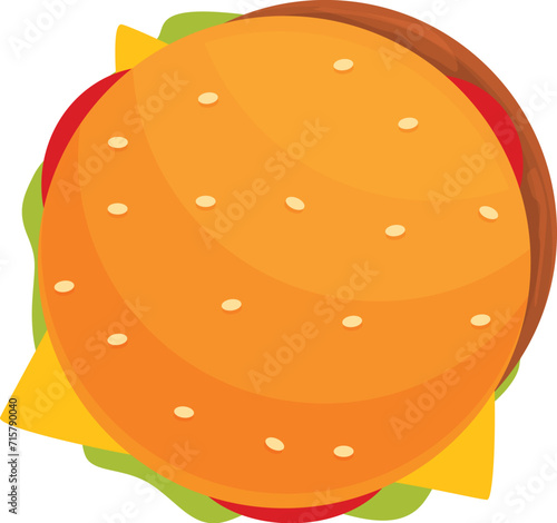 Top view burger icon cartoon vector. Beef party. Ground juicy