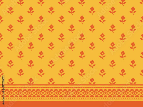 SPRIG FLORAL AJRAKH SEAMLESS PATTERN AND BLOCK PRINT PATTERN BATIK PRINT BACKGROUND DIGITAL PRINTING TEXTILE PATTERN VECTOR ILLUSTRATION WITH BORDER