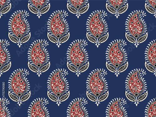 PAISLEY BLOCK PRINT SEAMLESS PATTERN ALL OVER PRINT VECTOR ILLUSTRATION