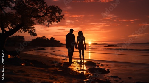 silhouette of a couple on the beach.