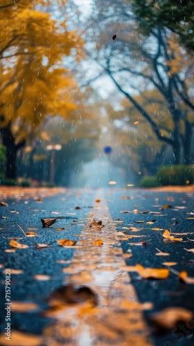 Autumn backgroun rain in the park during the day. AI generated illustration