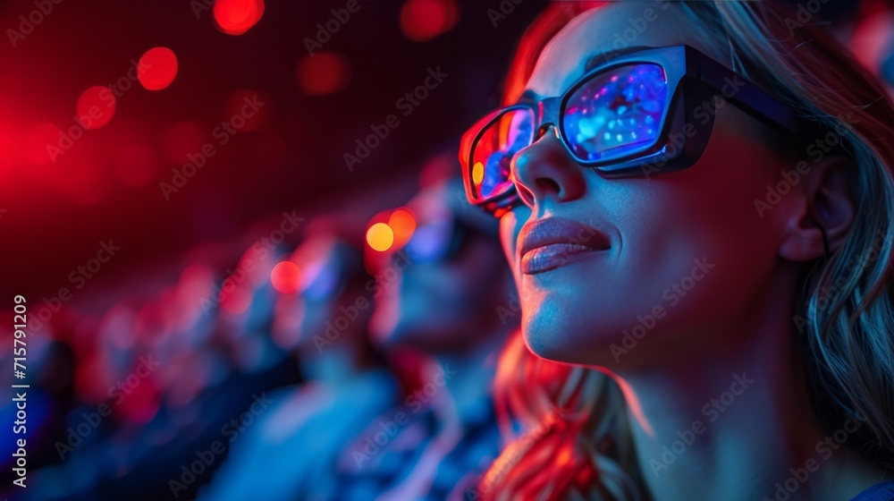 audience on the cinema, wearing 3d glasses, generative ai audience on the cinema, wearing 3d glasses, generative ai