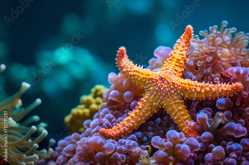 A Close-Up Shot of Colorful Starfish on Coral and Sea Anemone in Discovery Style © devilkiddy