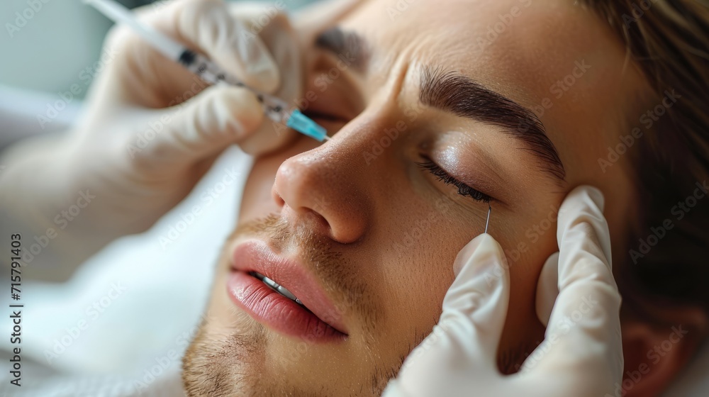 Botox injection in the face of a man. Beauty and youth treatment Botox injection in the face of a man. Beauty and youth treatment