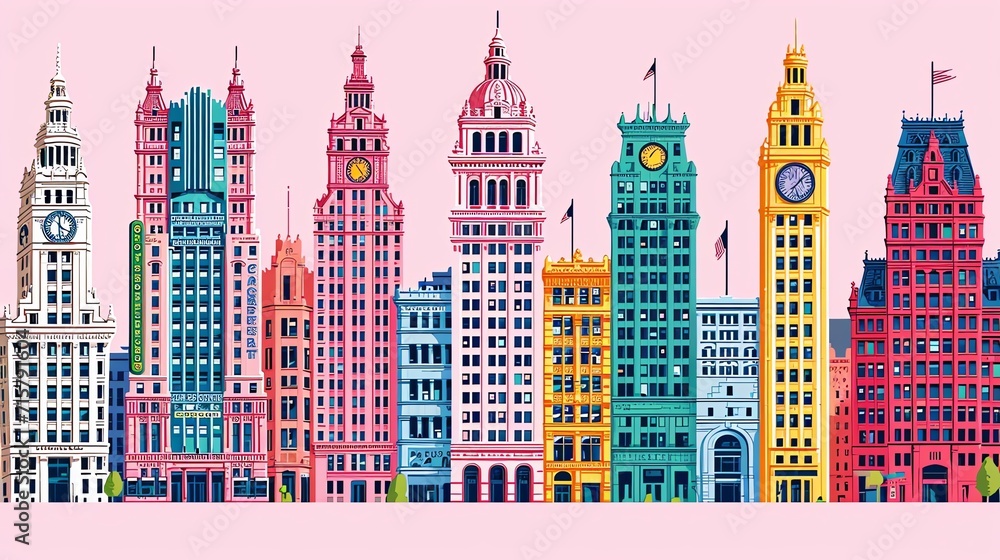 Colorful Stylized Cityscape Illustration