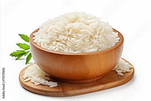Isolated steamed white rice on white background, ideal for culinary concepts and food advertising