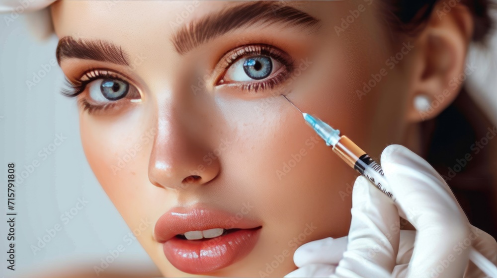 Botox injection in the face of a young woman. Beauty and youth treatment, generative ai