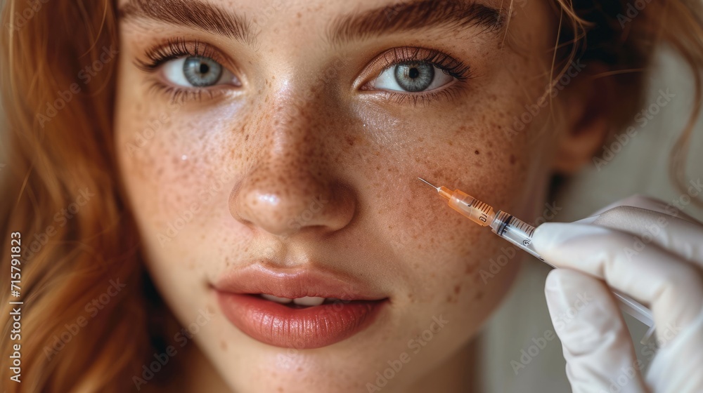 Botox injection in the face of a young woman. Beauty and youth treatment, generative ai Botox injection in the face of a young woman. Beauty and youth treatment, generative ai