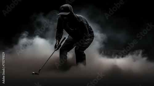 Dark Golf Horror: Mysterious Golfer Silhouette in a Spooky Night Setting