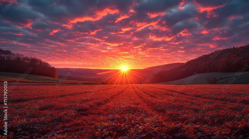 Landscape with Vibrant Sunset, a breathtaking sunset over a picturesque landscape, with vibrant colors filling the sky