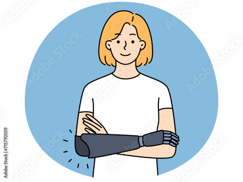 Smiling woman with hand prosthesis