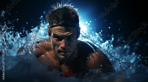 Aquatic Athlete: Professional Swimmer in Competition, Displaying Strength and Focus © Jannat
