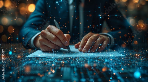 Businessman check electronic documents on digital documents and checklist approve, Online evaluation of business on virtual interface, Communication technology concept ,generative ai
