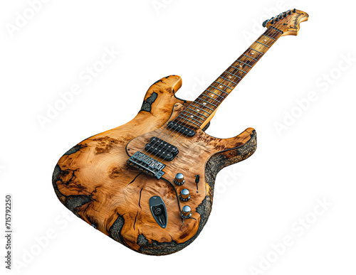 wooden electric guitar isolated on transparent background, PNG file, studio photography