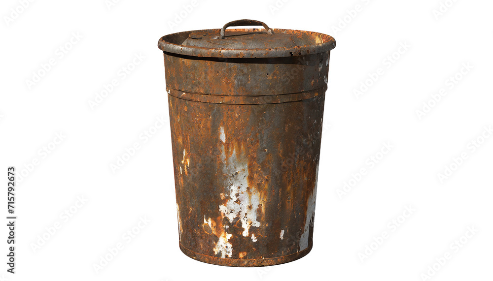 Old rusty metal trash can isolated on transparent background. Old rusty metal trash can isolated on transparent background.