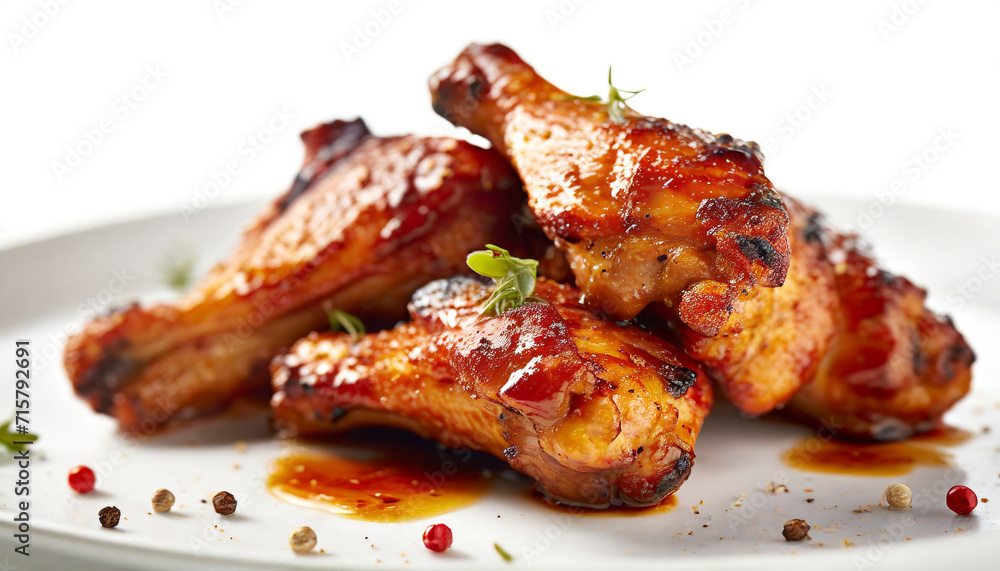 grilled chicken wings on plate isolated on white background grilled chicken wings on plate isolated on white background