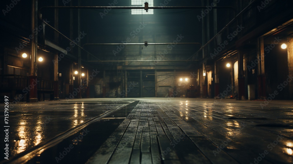 Urban Decay: Abandoned Industrial Building with Grunge Aesthetic and Atmospheric Lighting