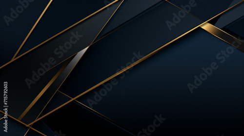 3D panoramic blue gold metal background. Modern geometric shape gradient metal digital technology wallpaper. Luxury pattern website banner. High-quality ultra-realistic matt finish. Generative AI photo
