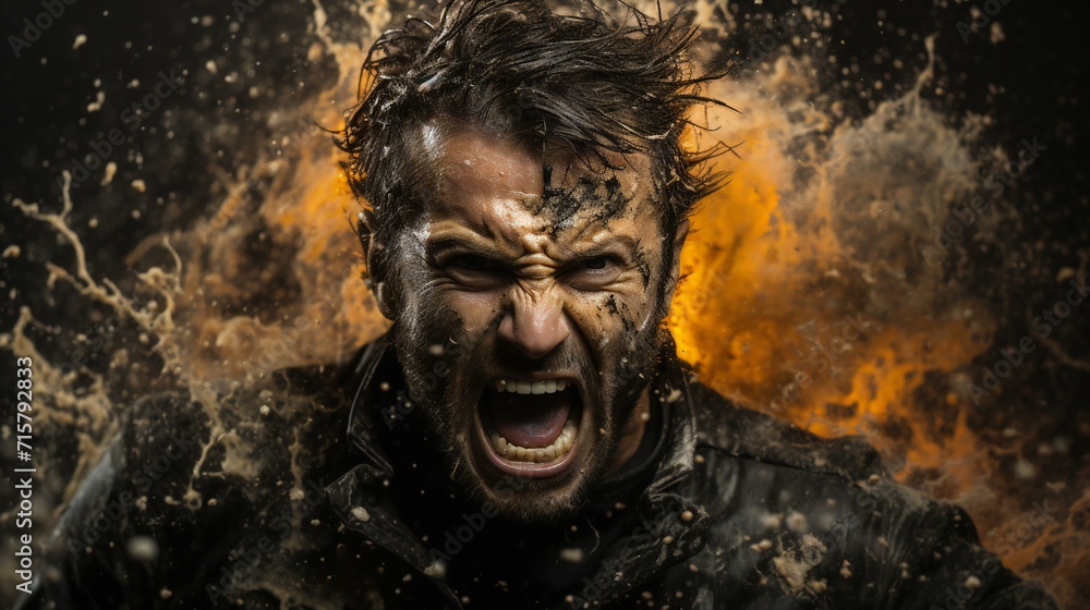 Expressive Anger: Intense Portrait of a Young Man Shouting and Displaying Raw Emotion