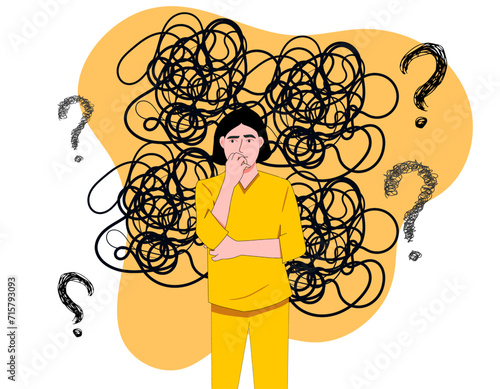 Vector woman with stress mental disorder shocked scared panic anxiety frustrated fear and terrified concept illustration