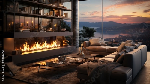 living room with fireplace.